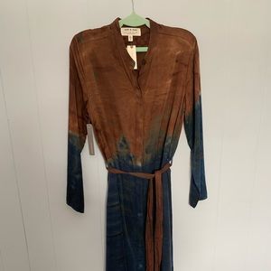 Anthropologie (Cloth & Stone) XL shirt dress, brown and blue tie dye